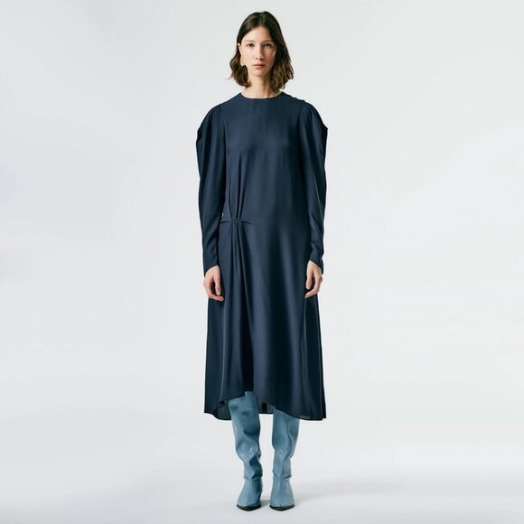 NWT! Tibi Featherweight Eco Crepe Dress in Midnight Navy, size 8. - Picture 1 of 15